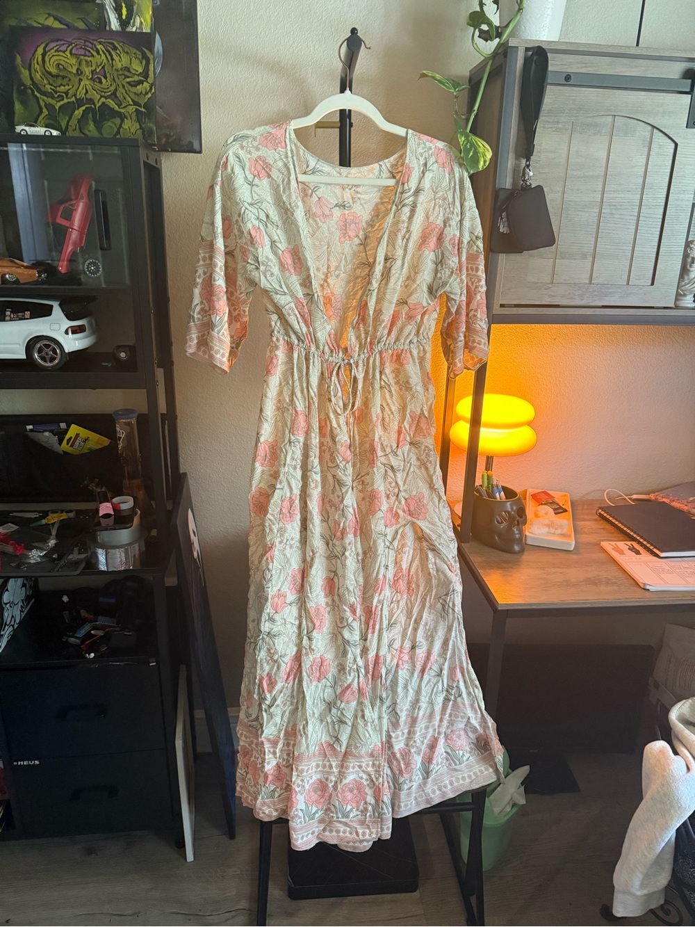 Pastel Floral Tie-Waist Maxi Dress over up